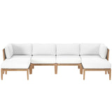 Modway Furniture Clearwater Outdoor Patio Teak Wood 6-Piece Sectional Sofa 0423 Gray White EEI-6122-GRY-WHI