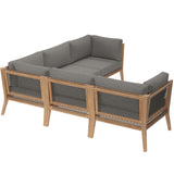 Modway Furniture Clearwater Outdoor Patio Teak Wood 5-Piece Sectional Sofa 0423 Gray Graphite EEI-6123-GRY-GPH