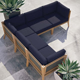 Modway Furniture Clearwater Outdoor Patio Teak Wood 5-Piece Sectional Sofa 0423 Gray Navy EEI-6123-GRY-NAV