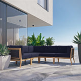 Modway Furniture Clearwater Outdoor Patio Teak Wood 5-Piece Sectional Sofa 0423 Gray Navy EEI-6123-GRY-NAV