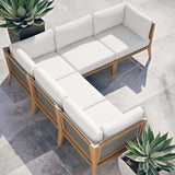 Modway Furniture Clearwater Outdoor Patio Teak Wood 5-Piece Sectional Sofa 0423 Gray White EEI-6123-GRY-WHI