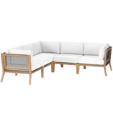 Modway Furniture Clearwater Outdoor Patio Teak Wood 5-Piece Sectional Sofa 0423 Gray White EEI-6123-GRY-WHI