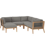 Modway Furniture Clearwater Outdoor Patio Teak Wood 6-Piece Sectional Sofa 0423 Gray Graphite EEI-6124-GRY-GPH