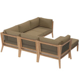 Modway Furniture Clearwater Outdoor Patio Teak Wood 6-Piece Sectional Sofa 0423 Gray Light Brown EEI-6124-GRY-LBR