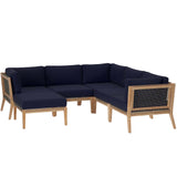 Modway Furniture Clearwater Outdoor Patio Teak Wood 6-Piece Sectional Sofa 0423 Gray Navy EEI-6124-GRY-NAV