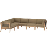 Modway Furniture Clearwater Outdoor Patio Teak Wood 6-Piece Sectional Sofa 0423 Gray Light Brown EEI-6125-GRY-LBR