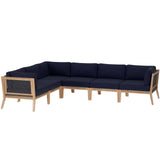 Modway Furniture Clearwater Outdoor Patio Teak Wood 6-Piece Sectional Sofa 0423 Gray Navy EEI-6125-GRY-NAV