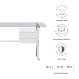 Modway Furniture Sector 56" Glass Top Glass Office Desk 0423 White EEI-6225-WHI