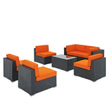 Modway Furniture Aero 7 Piece Outdoor Patio Sectional Set 0423 Espresso Orange EEI-695-EXP-ORA-SET