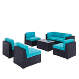 Modway Furniture Aero 7 Piece Outdoor Patio Sectional Set 0423 Espresso Turquoise EEI-695-EXP-TRQ-SET