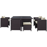 Modway Furniture Inverse 9 Piece Outdoor Patio Dining Set 0423 Espresso Beige EEI-726-EXP-BEI