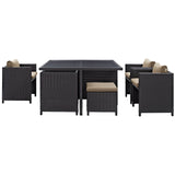 Modway Furniture Inverse 9 Piece Outdoor Patio Dining Set 0423 Espresso Mocha EEI-726-EXP-MOC