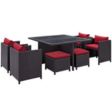 Modway Furniture Inverse 9 Piece Outdoor Patio Dining Set 0423 Espresso Red EEI-726-EXP-RED