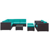 Modway Furniture Avia 10 Piece Outdoor Patio Sectional Set 0423 Espresso Turquoise EEI-826-EXP-TRQ-SET