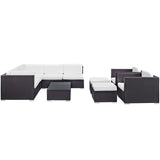 Modway Furniture Avia 10 Piece Outdoor Patio Sectional Set 0423 Espresso White EEI-826-EXP-WHI-SET