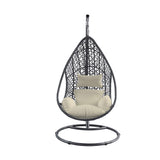Bravo Outdoor Egg Chair, Grey Wicker Frame With Steel Stand Powdercoating Finish In Grey And Bei...