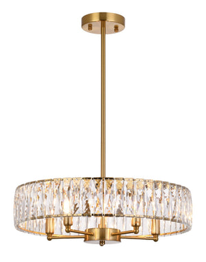 Bethel Gold Chandelier with Adjustable Rod & Crystal Accents, Elegant Metal Lighting Fixture