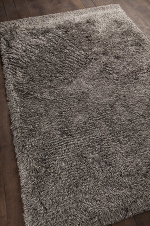 Chandra Rugs Elisha 100% Polyester Hand-Woven Contemporary Shag Rug Grey/Black 9' x 13'