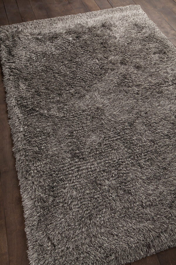 Chandra Rugs Elisha 100% Polyester Hand-Woven Contemporary Shag Rug Grey/Black 9' x 13'