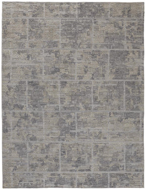 Elias Luxe Geometric Maze Rug, High/Low, Gray/Ivory/Blue, 9ft x 12ft Area Rug