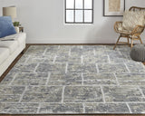 Elias Luxe Geometric Maze Rug, High/Low, Gray/Ivory/Blue, 9ft x 12ft Area Rug