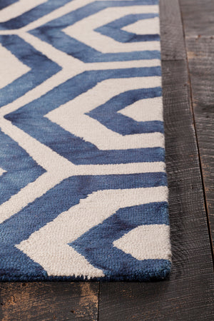 Chandra Rugs Elvo 100% Wool Hand-Tufted Contemporary Wool Rug Blue/White 7'9 x 10'6