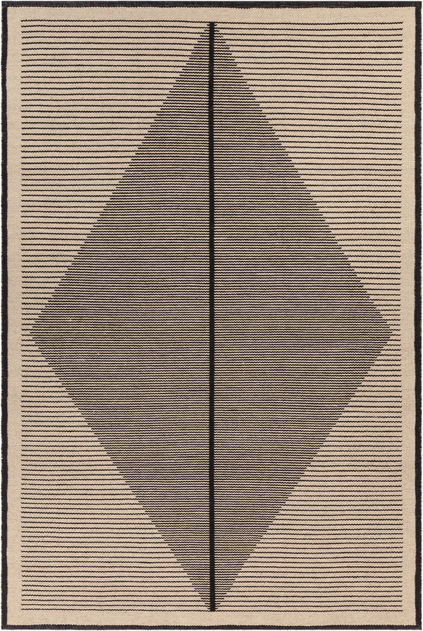 Chandra Rugs Elyza 100% Recycled Polyester Hand-Woven Contemporary Rug Beige/Black 7'9 x 10'6