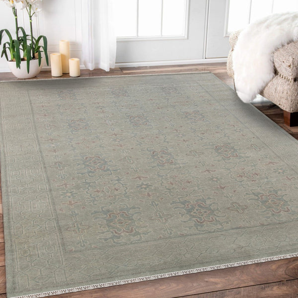 AMER Rugs Empress EMP-1 Hand-Knotted Bordered Classic Area Rug Light Blue 10' x 14'