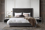 Empire Eastern King Bed in Weathered Grey PU with Hand brushed Silver Metal Frame by Diamond Sofa