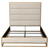 Empire Eastern King Bed in Sand Fabric with Hand brushed Gold Metal Frame