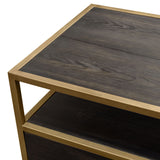 Empire 2-Door End Table in Dark Brown Veneer w/ Hand brushed Gold Metal Frame by Diamond Sofa