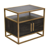 Empire 2-Door End Table in Dark Brown Veneer w/ Hand brushed Gold Metal Frame by Diamond Sofa