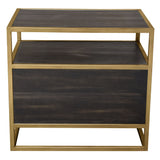 Empire 2-Door End Table in Dark Brown Veneer w/ Hand brushed Gold Metal Frame by Diamond Sofa