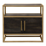 Empire 2-Door End Table in Dark Brown Veneer w/ Hand brushed Gold Metal Frame