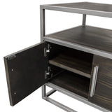 Empire 2-Door End Table in Dark Brown Veneer w/ Hand brushed Silver Metal Frame by Diamond Sofa