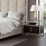 Empire 2-Door End Table in Dark Brown Veneer w/ Hand brushed Silver Metal Frame by Diamond Sofa