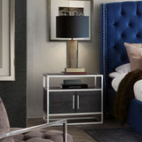 Empire 2-Door End Table in Dark Brown Veneer w/ Hand brushed Silver Metal Frame by Diamond Sofa