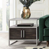 Empire 2-Door End Table in Dark Brown Veneer w/ Hand brushed Silver Metal Frame by Diamond Sofa