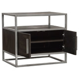 Empire 2-Door End Table in Dark Brown Veneer w/ Hand brushed Silver Metal Frame by Diamond Sofa