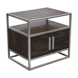 Empire 2-Door End Table in Dark Brown Veneer w/ Hand brushed Silver Metal Frame by Diamond Sofa