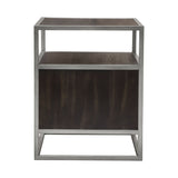 Empire 2-Door End Table in Dark Brown Veneer w/ Hand brushed Silver Metal Frame by Diamond Sofa