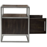 Empire 2-Door End Table in Dark Brown Veneer w/ Hand brushed Silver Metal Frame by Diamond Sofa