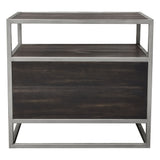 Empire 2-Door End Table in Dark Brown Veneer w/ Hand brushed Silver Metal Frame by Diamond Sofa