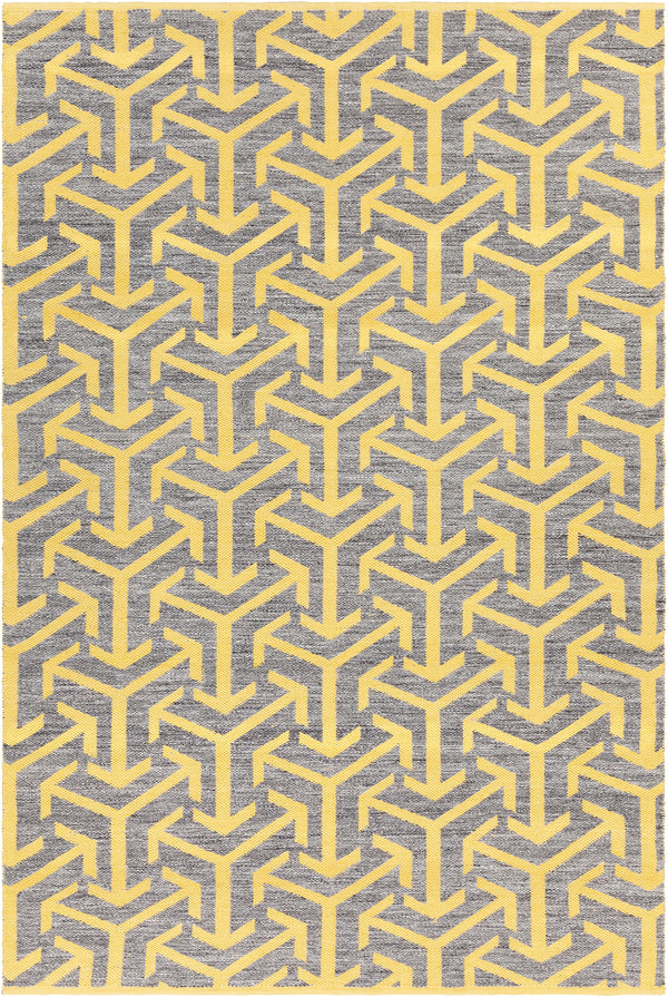 Chandra Rugs Enaya 100% Recycled Polyester Hand-Woven Contemporary Rug Grey/Yellow 7'9 x 10'6