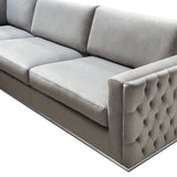 Envy 3PC Sectional in Platinum Grey Velvet with Tufted Outside Detail and Silver Metal Trim by Diamond Sofa