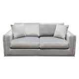 Envy Loveseat in Platinum Grey Velvet with Tufted Outside Detail and Silver Metal Trim