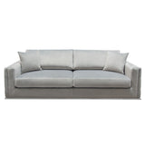 Envy Sofa in Platinum Grey Velvet with Tufted Outside Detail and Silver Metal Trim