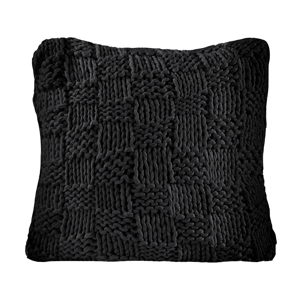 HiEnd Accents Chess Knit Euro Sham ES1735-OS-BL Black 85% acrylic, 15% wool 27x27x3