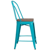 English Elm EE1792 Contemporary Commercial Grade Metal/Wood Colorful Restaurant Counter Stool Crystal Teal-Blue EEV-13542