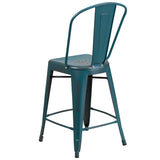English Elm EE1789 Contemporary Commercial Grade Metal Colorful Restaurant Counter Stool Kelly Blue-Teal EEV-13520